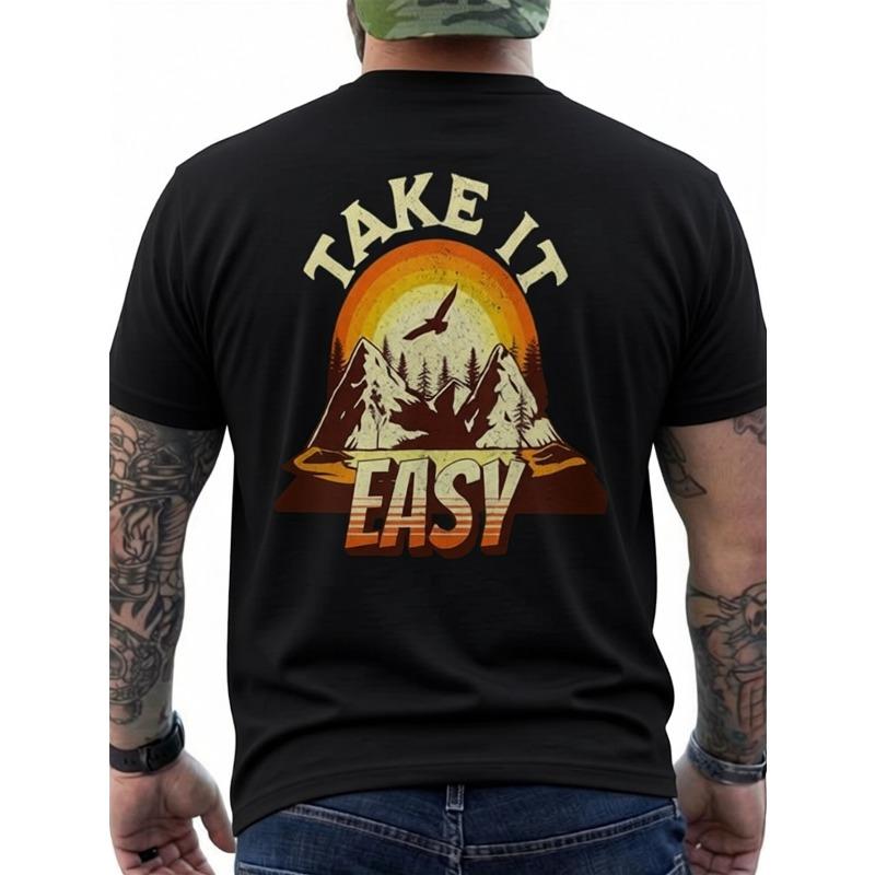 Take It Easyintage Camping Outdoors Hiking Lovers Back Print T-Shirt - Men's Back Printed T-shirt - 100%Cotton - Crew Neck