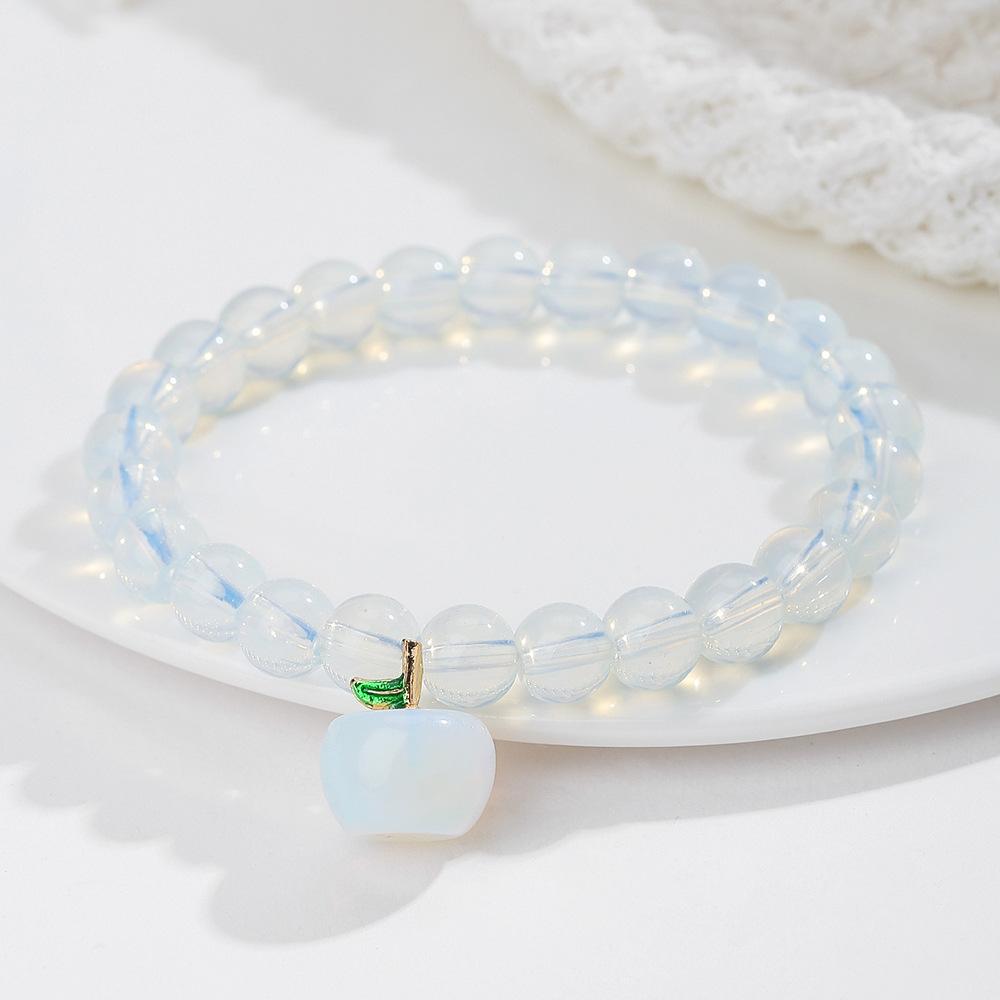 

Natural Crystal Bracelet, Pink Crystal, Green Dongling, Single Circle Beaded Bracelet, Bohemian Jewelry