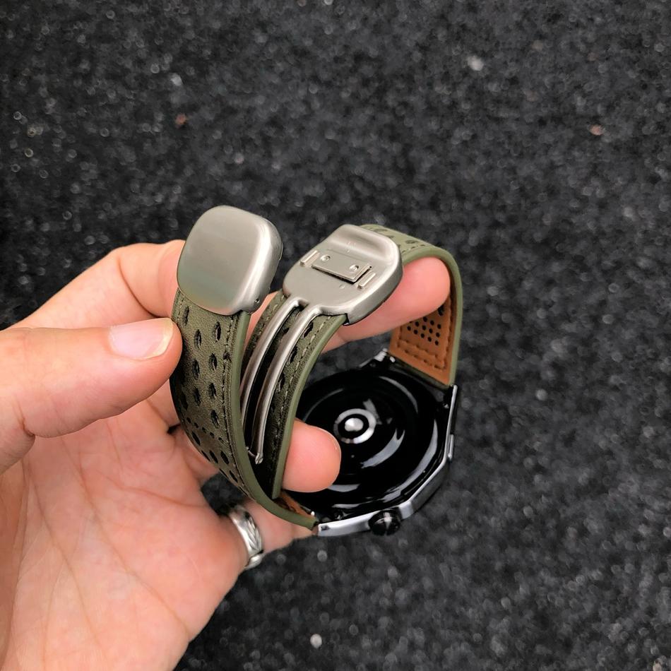 

18/20/22MM Watch Band For Samsung Galaxy Watch 8/7/4 6 Classic 5 Pro Crazy Horse Genuine Leather Magnetic Strap For Amazfit GTS 18MM