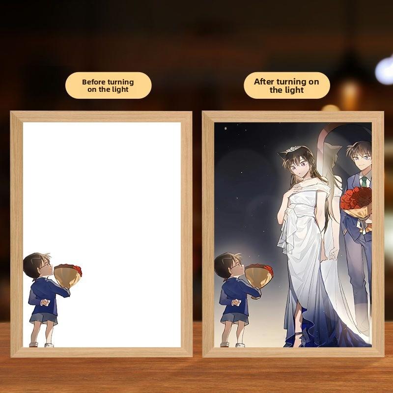 22cm/8.66in Detective Conan Cartoon Light Painting Anime Peripherals Night Lamp Bedroom Table Top Decorative Collectible Crafts