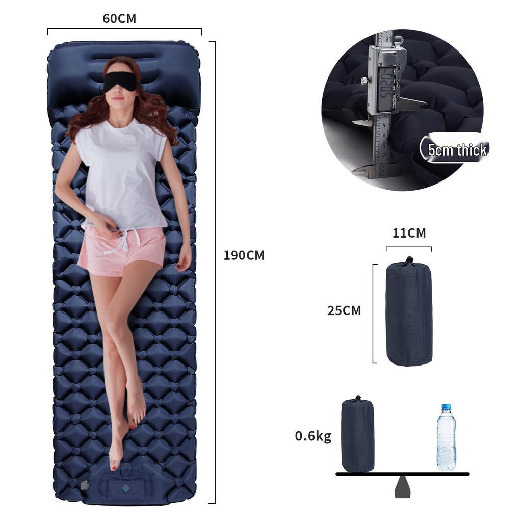 Inflatable Camping Pad with Foot Pump, Pillow, and Diamond TPU Design