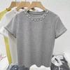 Women's Pearl Beaded Crew Neck Short Sleeve Casual T-Shirt