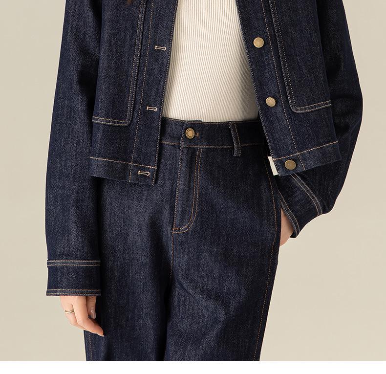 Xin Ge Women's Retro Blue Denim Jacket - Slim Fit, Drop Shoulder, Petite Short Style for Autumn