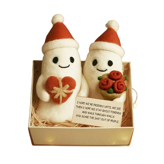 Christmas Ghost Friends Plush Set Cute Small Ghost with Santa Hat for Holiday Home