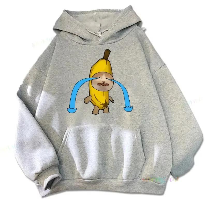Langärmliger lustiger Bananenkatzen-Print Hoodie Harajuku Sweatshirts Streetwear Kängurutaschen-Hoodie Ästhetische Kleidung