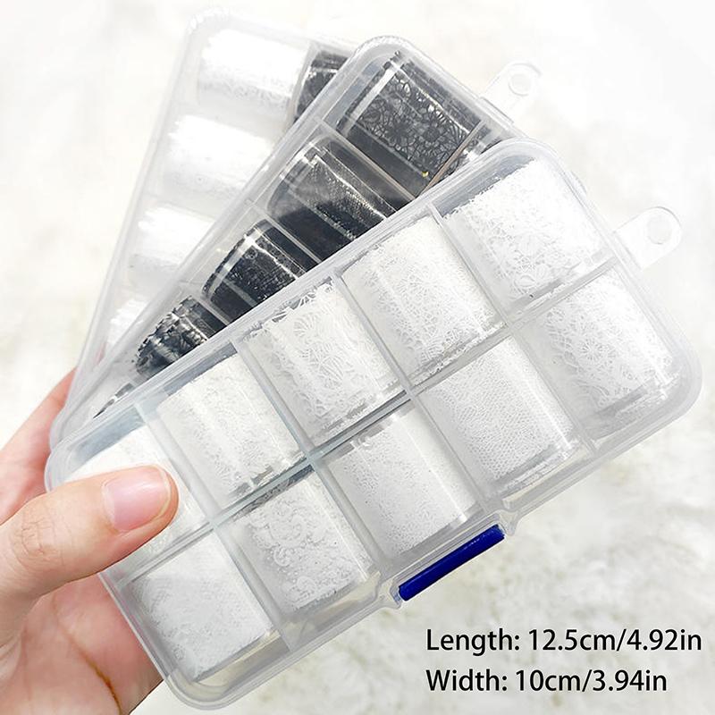 1/10 Rotolo Elegante Bianco Nero Pizzo Fiore Unghie Foil da Trasferimento Fantasia Retrò Floreale Cielo Stellato Carta Adesiva Manicure Accessori