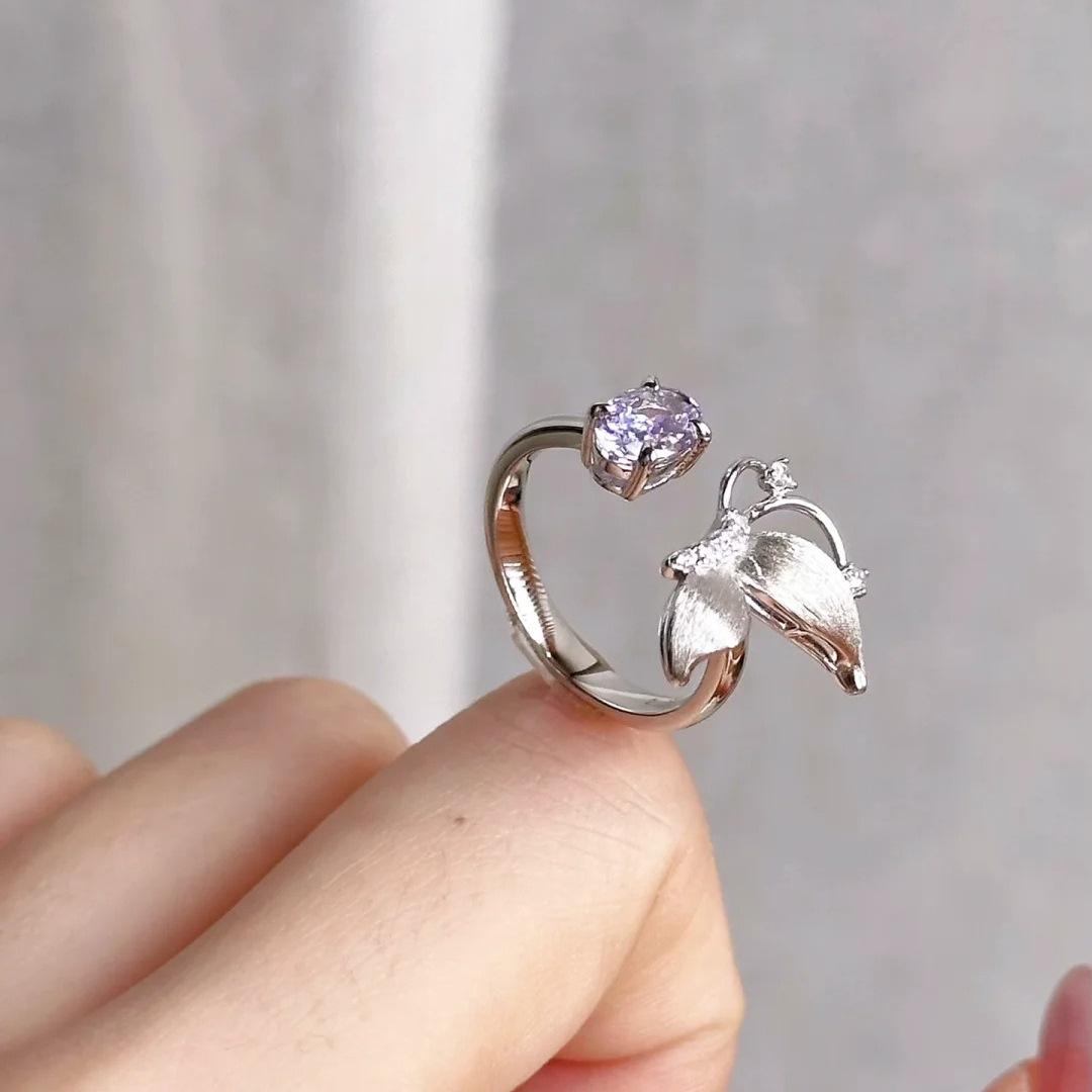 

Комплект колец «Бабочка с фиолетовым бриллиантом» Нежный Супер фея Матовая фиолетовая бабочка Фея Фиолетовая подвеска