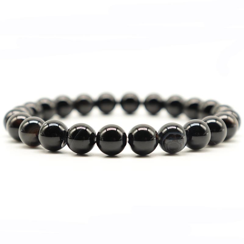 Minimalist Real Natural Black Agates Beads Bracelets For Men 4/6/8/10/12mm Smooth Stone Braslet Homme Leisure Accessories Joias