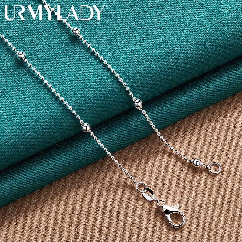 925 Sterling Silver Smooth Bead 16/18/20/22/24 Inch Necklace Fashion Charm Jewelry MN308