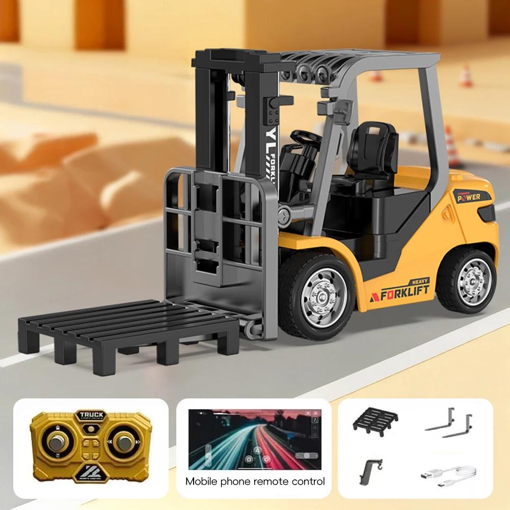 

1/64 2.4G RC Mini Alloy Forklift with Trailer Desktop Game Full-scale APP Remote Control Engineering Lift Truck Kids Toys Gifts