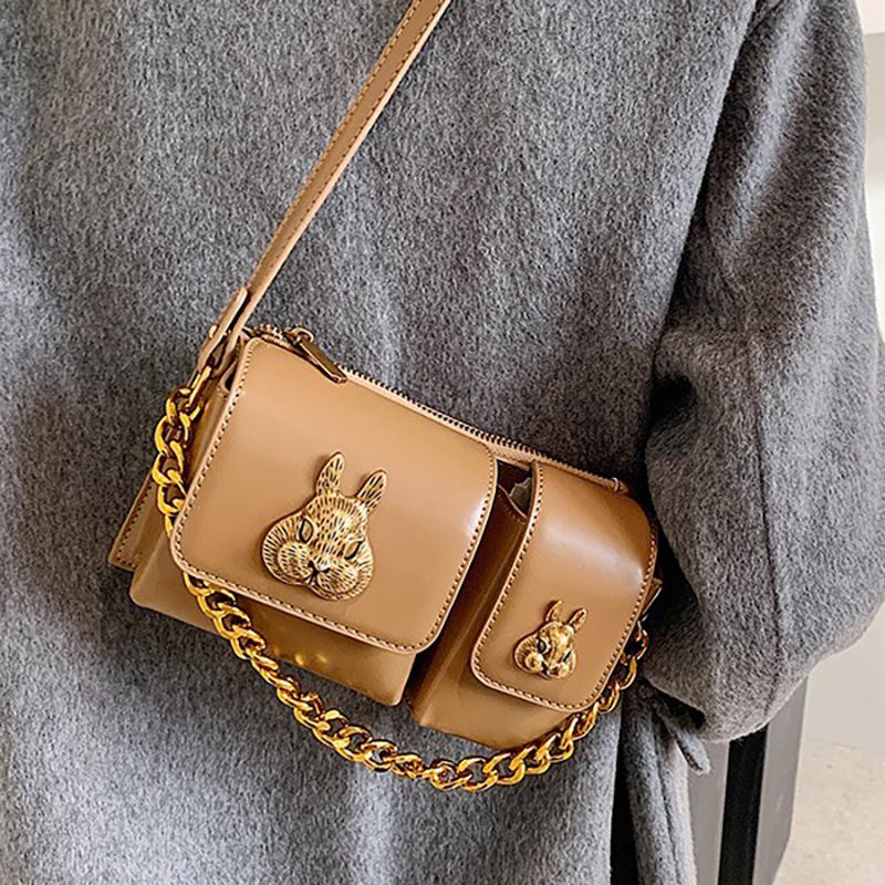 Borsa sottospalla a catena di alta qualità per donna 2024 Nuova moda Coniglio Doppia tasca Borsa da motociclista Monospalla a tracolla
