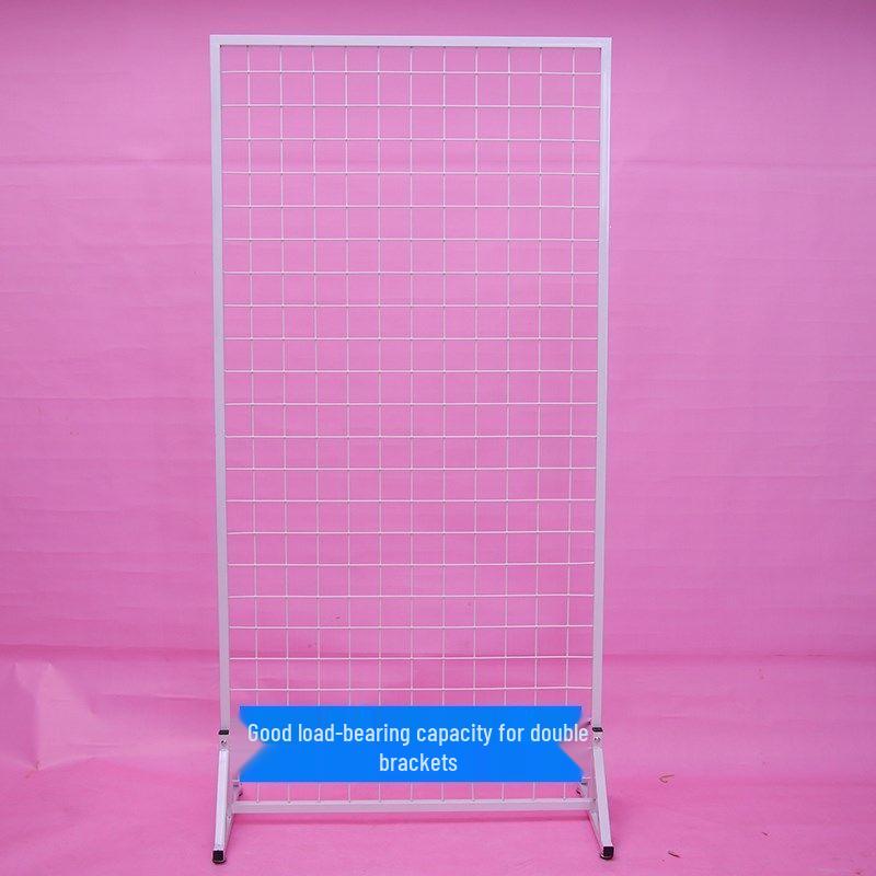 Double-Sided Wire Mesh Grid Rack: Floor-Standing Wrought Iron Display for Supermarkets, Exhibitions, Street Stalls, and Storage.
