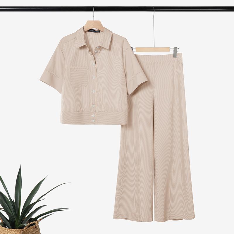 

ZANZEA Women Short Sleeve Blouse and Pants Casual Stripe Print Two Piece Suit Sets 5XL хакі