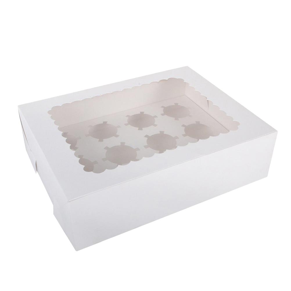 

12-Cavity Cupcake Box Container Cake Holder With Inserts Cupcake Carrier W/Clear Window Muffin Containers Bakery Cake Carriers 32.5x25x9cm белый