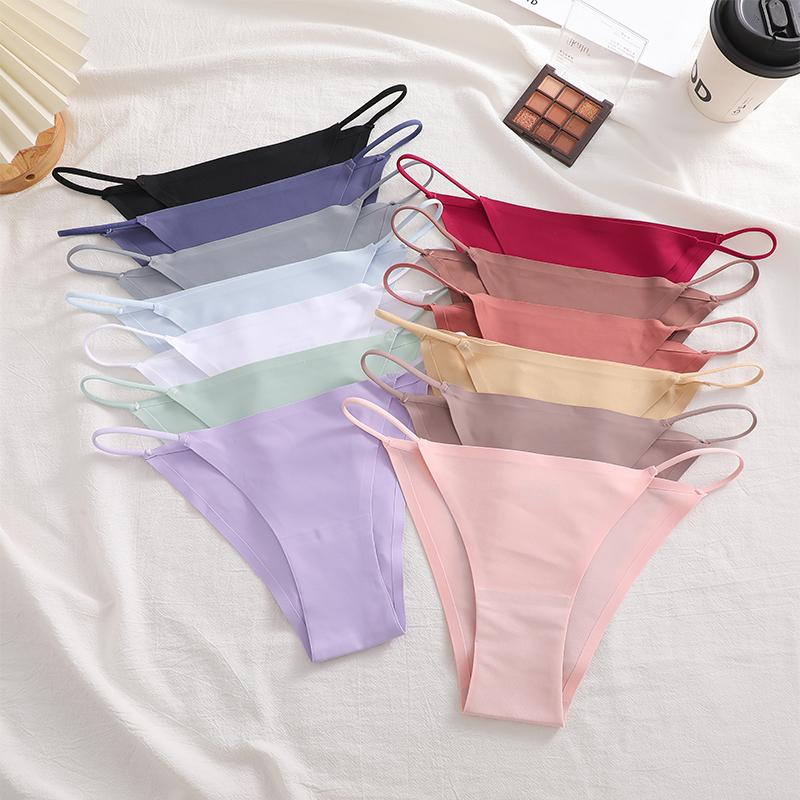 4Pcs/Set Women's Seamless Thong Underwear Thin Strap Low Rise Soft Comfortable Invisible No Show Panties Multi Color Set