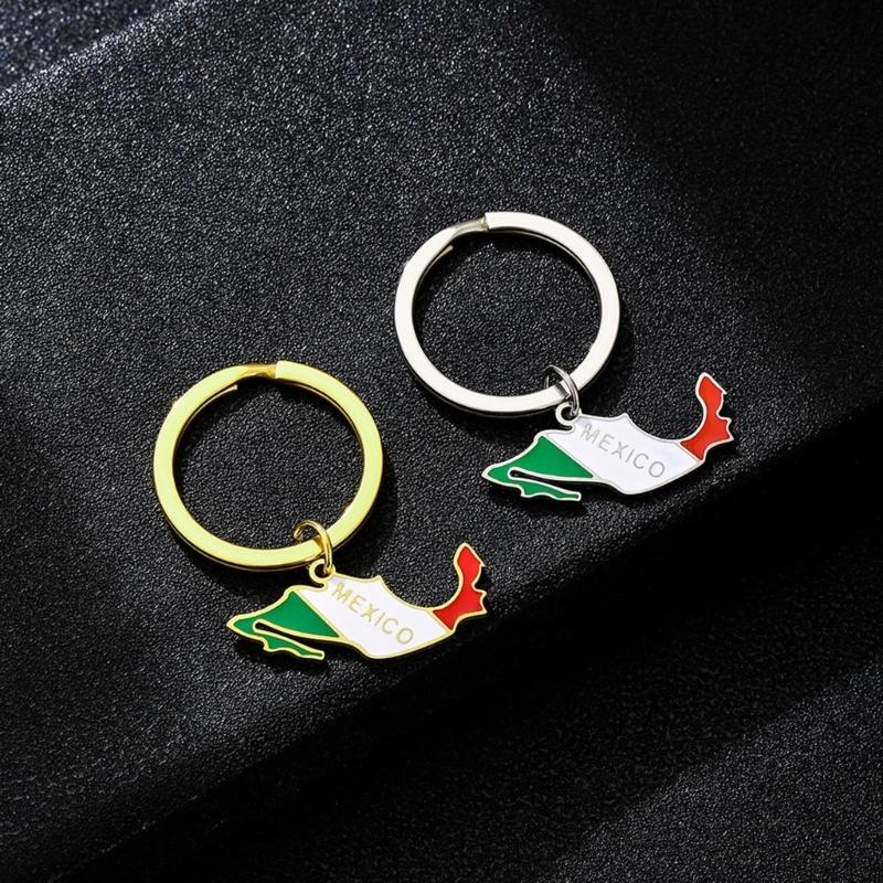 Mexico Map Flag Keychain Stainless steel Map Charm Keyring Remembrances Jewelry