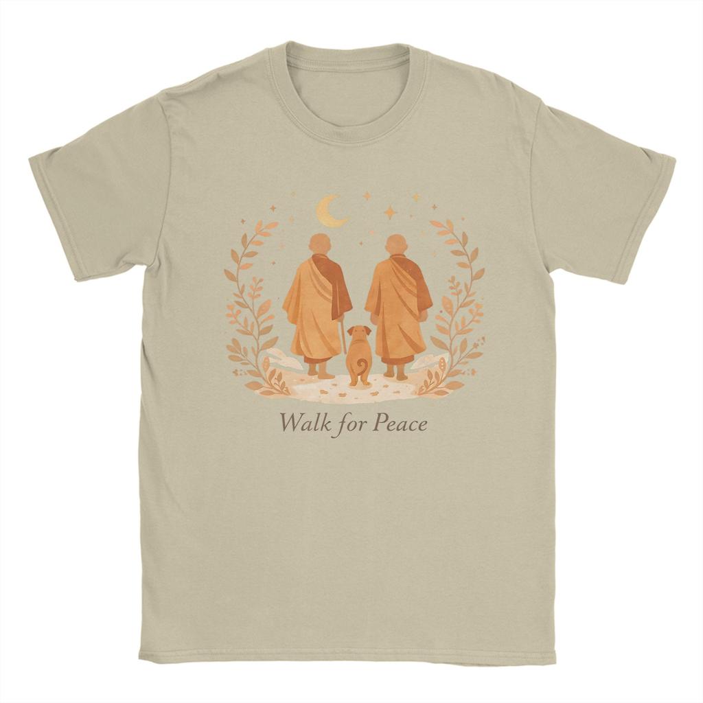 Unisex Damen T-Shirts Zen Kunst Spaziergang für Friedensmönche mit Aloka Hund Spaß Baumwoll-T-Shirts Kurzarm-T-Shirt Oberteile Geschenkidee