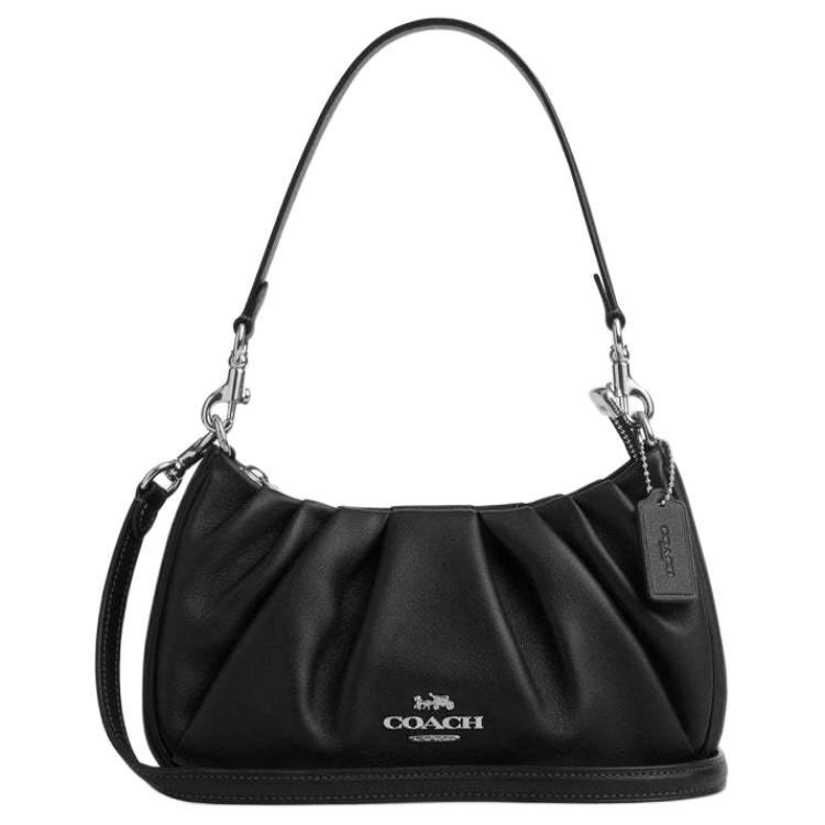 

Coach Black Pebbled Leather Mini Shoulder Bag with Silver Hardware for Daily Use Basic Set (Bag+Dust Bag)