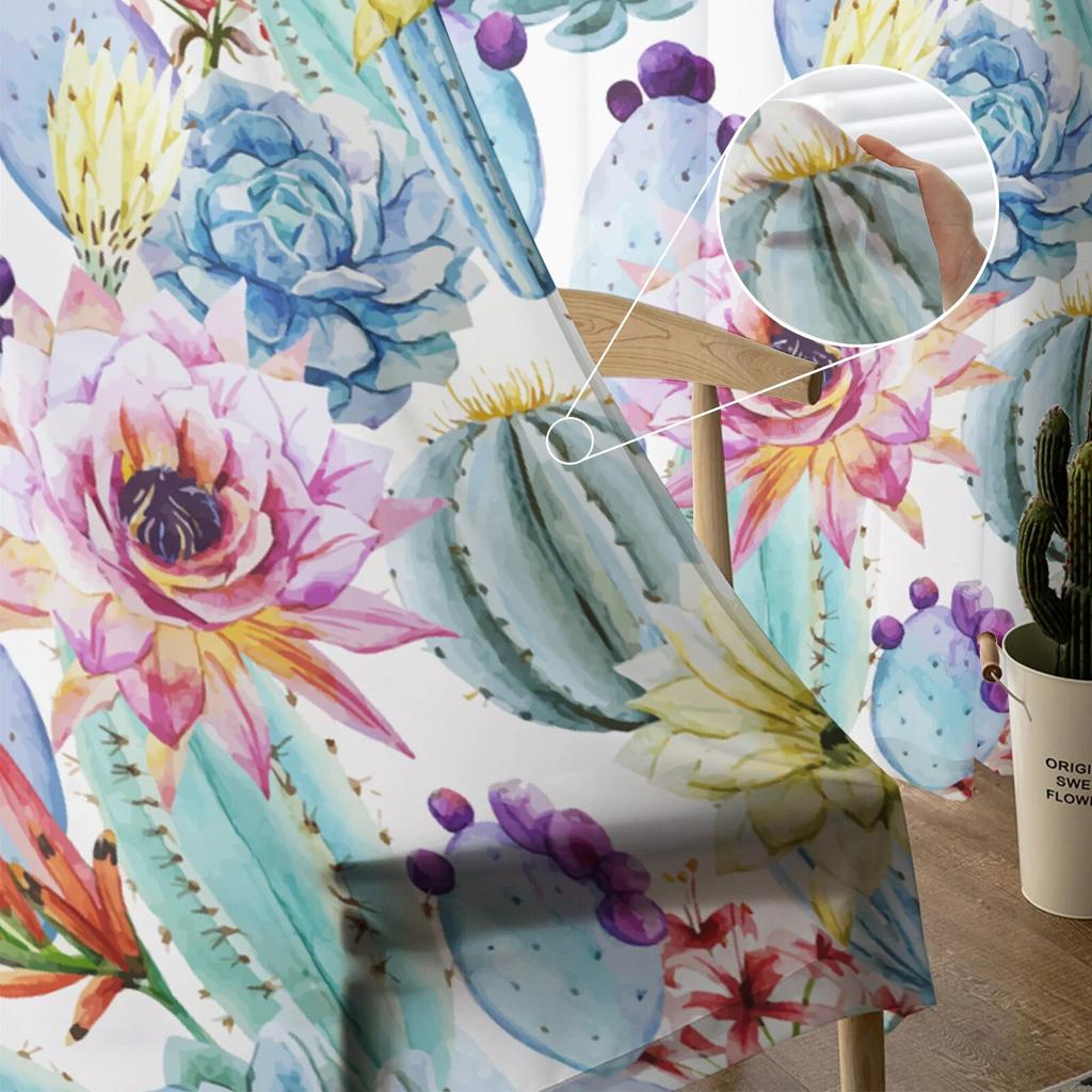 Växt Kaktus Blomma Tyllgardiner för Vardagsrum Draperier Fönster Skira Moderna Gardiner för Sovrumsinredning