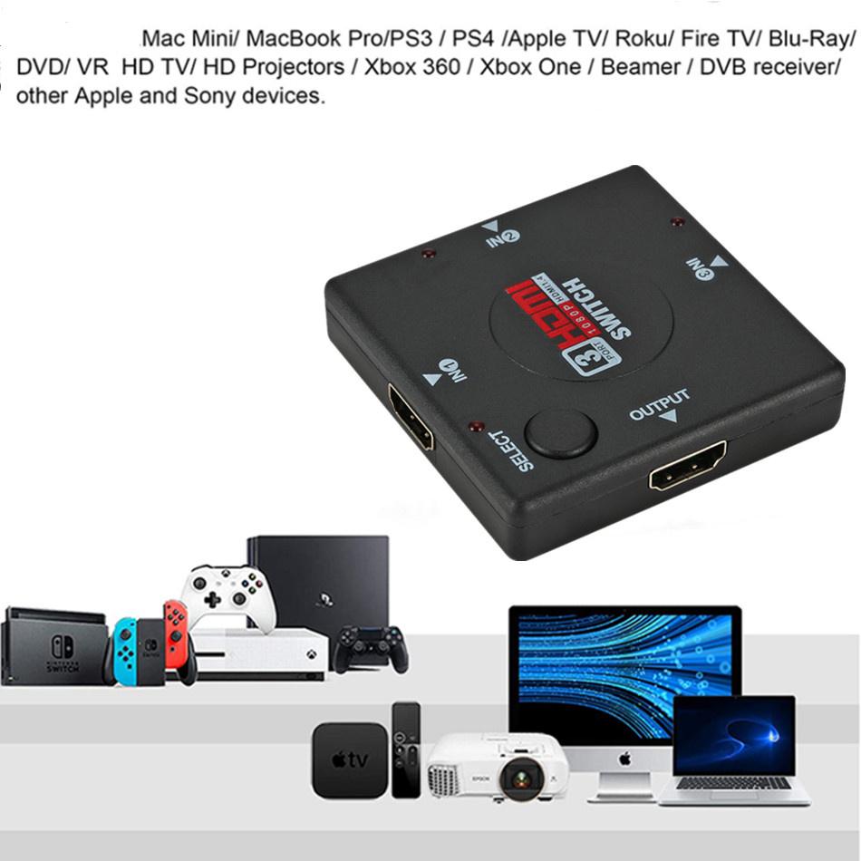 HDMI Switch 3 In 1 Out HDMI Switcher 3 Port Hub Box Auto Switch 3x1 1080p HD 3 In 1 Out HDMI Splitter HUB for HDTV XBOX360 PS3