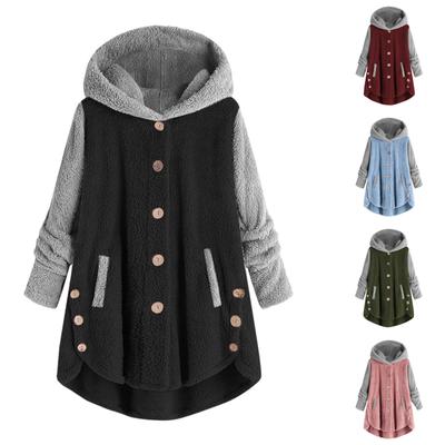 Sudadera con capucha holgada con costuras a la moda para mujer, abrigo de manga larga con botones de felpa