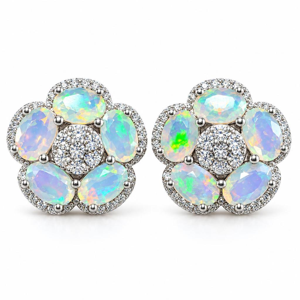 GP,Elegant Natural Opal Earrings 925 Sterling Silver Play of Color Gemstone Fine Jewelry Birthday Anniversary Gift for Women