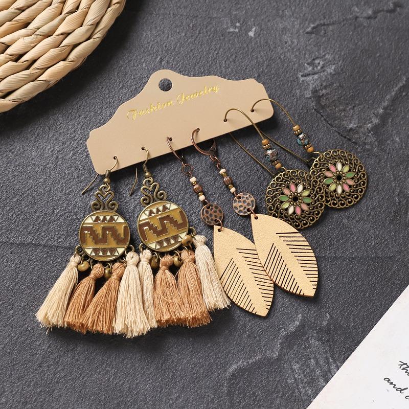 Long fringed earrings Bohemian wasteland exotic wind earrings retro vacation style suit earrings women