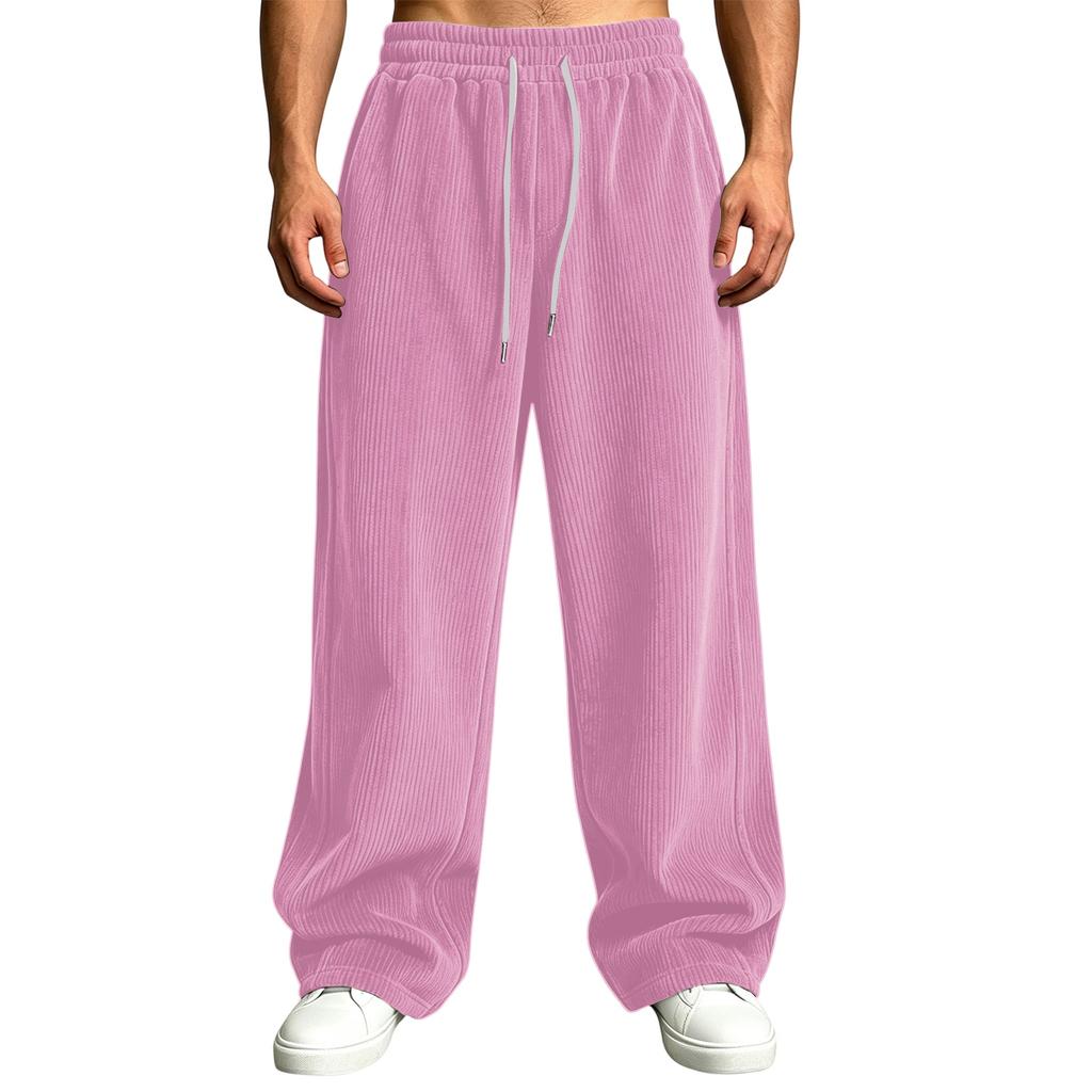 Herren Corduroy Freizeit Hose Hohe Taille Lockerer Schnitt Gerade Weiter Bein mit Taschen