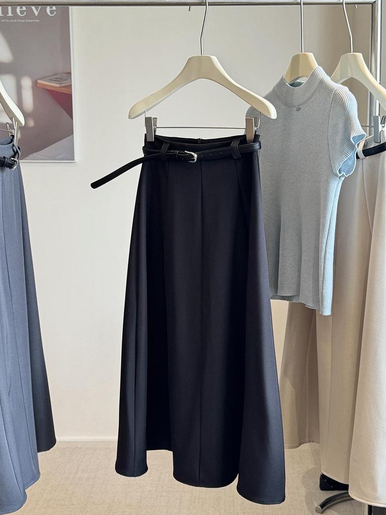 Elegant Women's Drapey A-line Midi Skirt - Autumn 2025 Collection, Slimming Medium-Length Swing Skirt