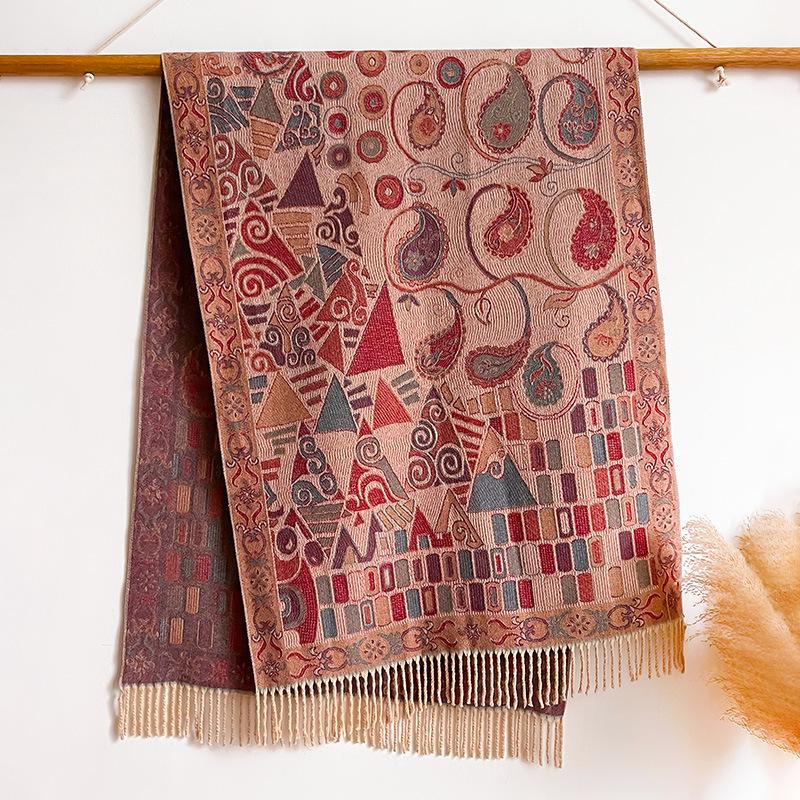 Cachecol Xale Capa Triângulo Plano Estilo Étnico Borla Quente Mulher