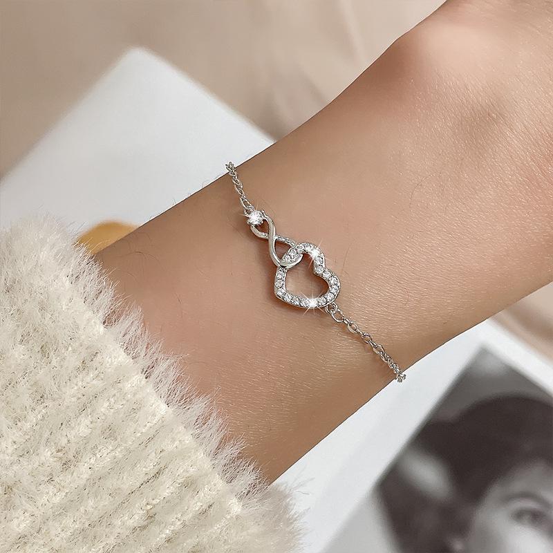 Sweet Heart Women's Double-Layer Hollow Heart & Bead Bracelet