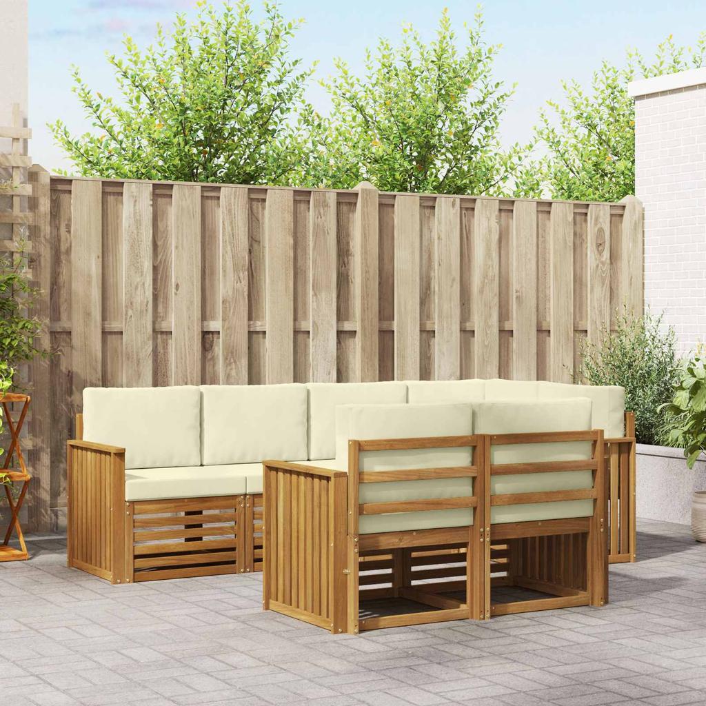 Outdoor Corner Sofa Set with Cushions 7 pcs Natural and Cream