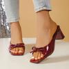 2026NewComfortable Low Heel Square Head Sandals Sweet Bow Silk Thick Heel Slippers for Ladies Outwear Red Slides Red heels Black