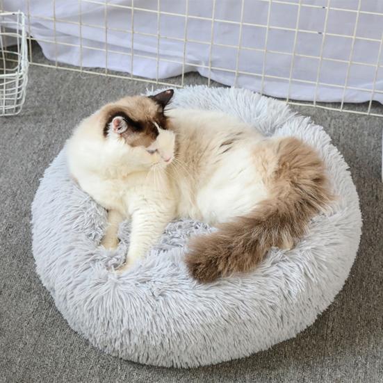 Round Pet Nest Bed Fuzzy Cat Bed Calming Donut Bed with Non-Slip Bottom Washable Fluffy Dog Bed for Small Medium Dogs And Cats