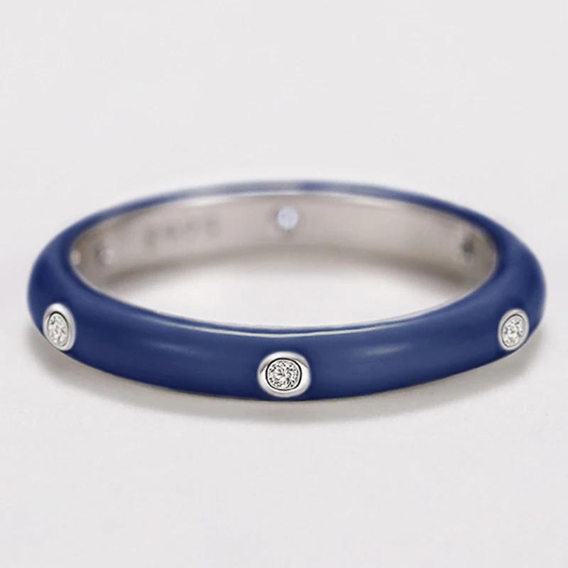 925 Silver Plated Dainty Colorful Enamel Ring Female Fashion Finger Accessories With Shiny Crystal Party Jewelry For Daily Gift