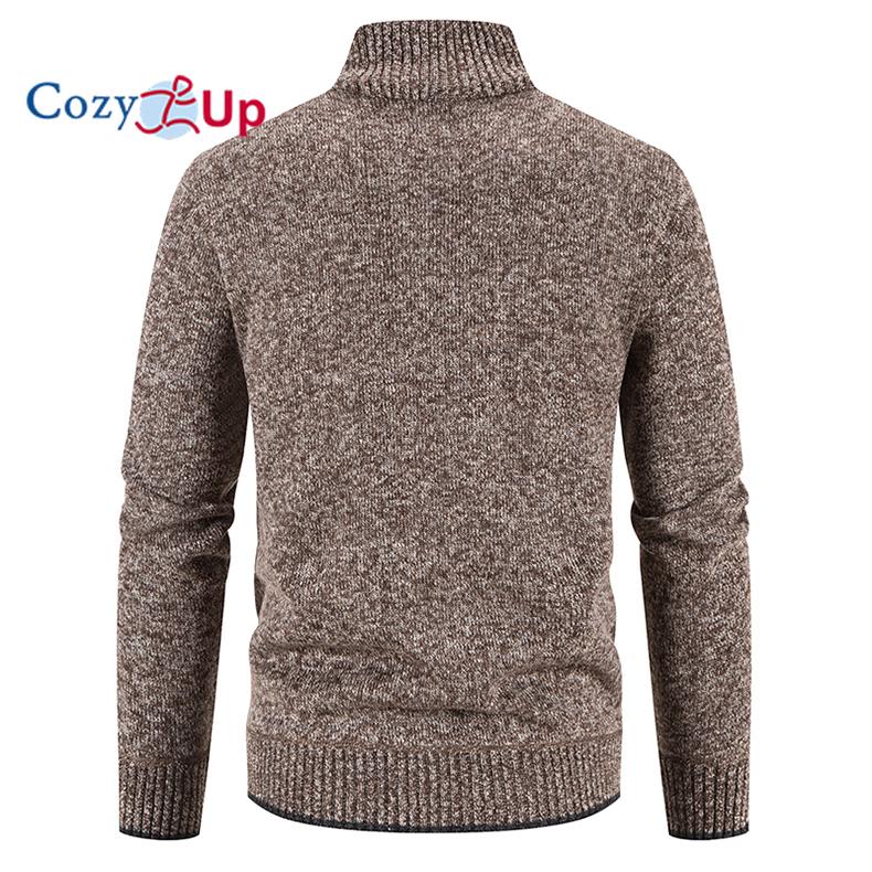 Cozy up Herren Strickjacke mit kleinem Stehkragen und dickem Samt