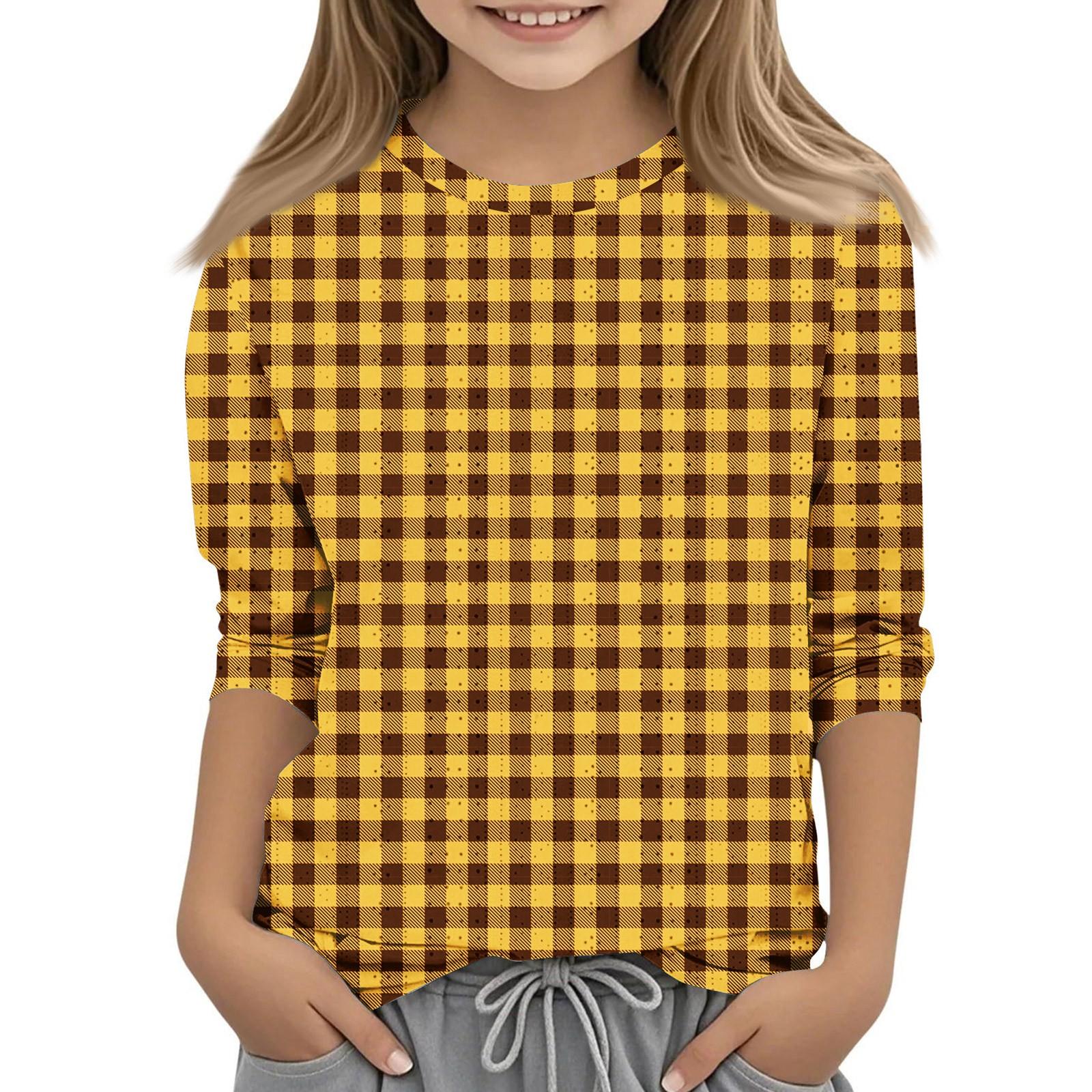 

Топы с принтом для девочек 5-16 лет с круглым вырезом и рукавами 3/4 Футболки Модные топы Наряды Футболки 160 жёлтый