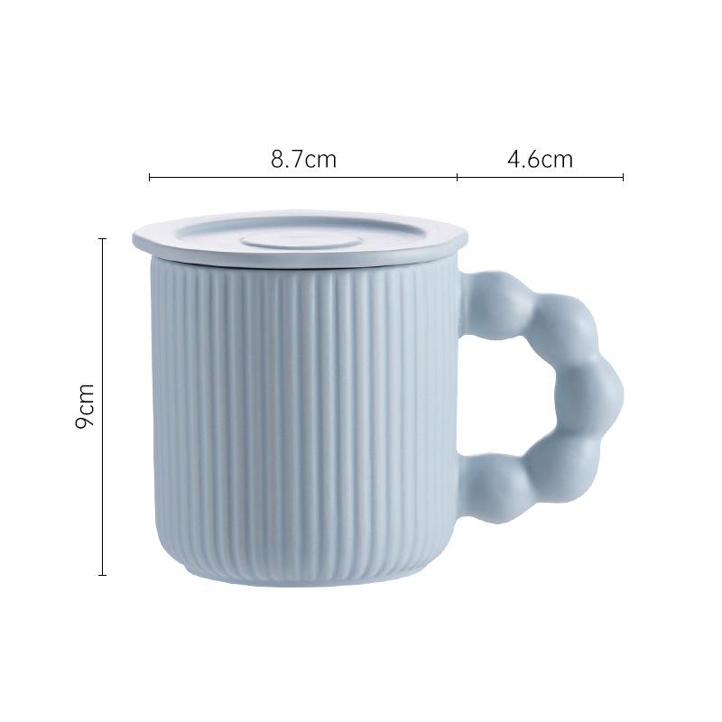 Pearl Ball Handle Porcelain Mug with Lid Macaron Color Coffee Cup Cute Office Tea Cup Home Couple Water Cup