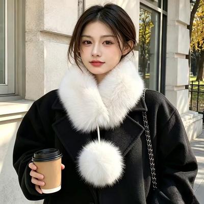 New Imitation Fox Hair Autumn and Winter Plush Scarf Magnetic Suction Belt Hairball Warm Thickened Scarf Women