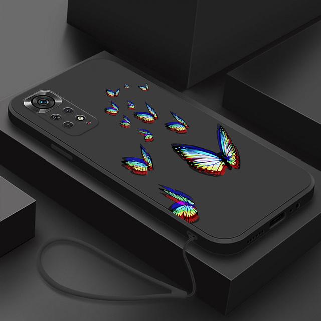 Blomster Silikondeksel For Xiaomi Redmi Note 11 Pro Plus 11pro+ 5G 10 8 9 Pro Max 9t 9s 10s Sommerfugl Telefondeksel med Lanyard