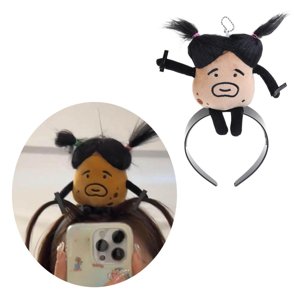 Cute Cartoon Doll Headband Funny Braided Doll Hairband Hair Hoop Hairpin Perfect for Party Cosplay Headdress Jewelry