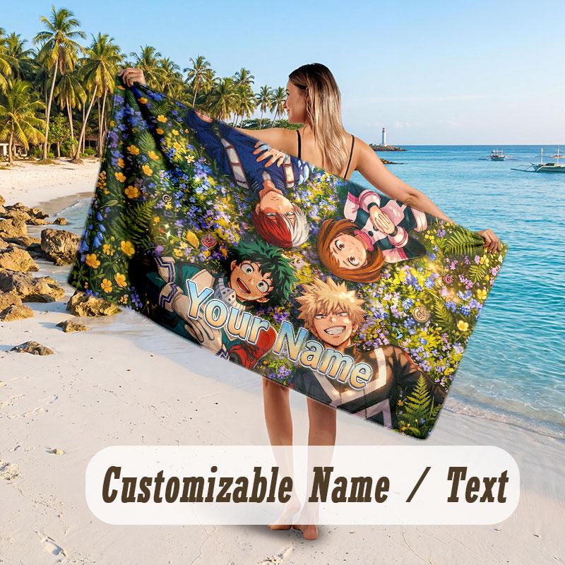 Custom Name Large Beach Towel,My Hero Academia Quick Absorbent Towel For Outdoor Travel Poolside
