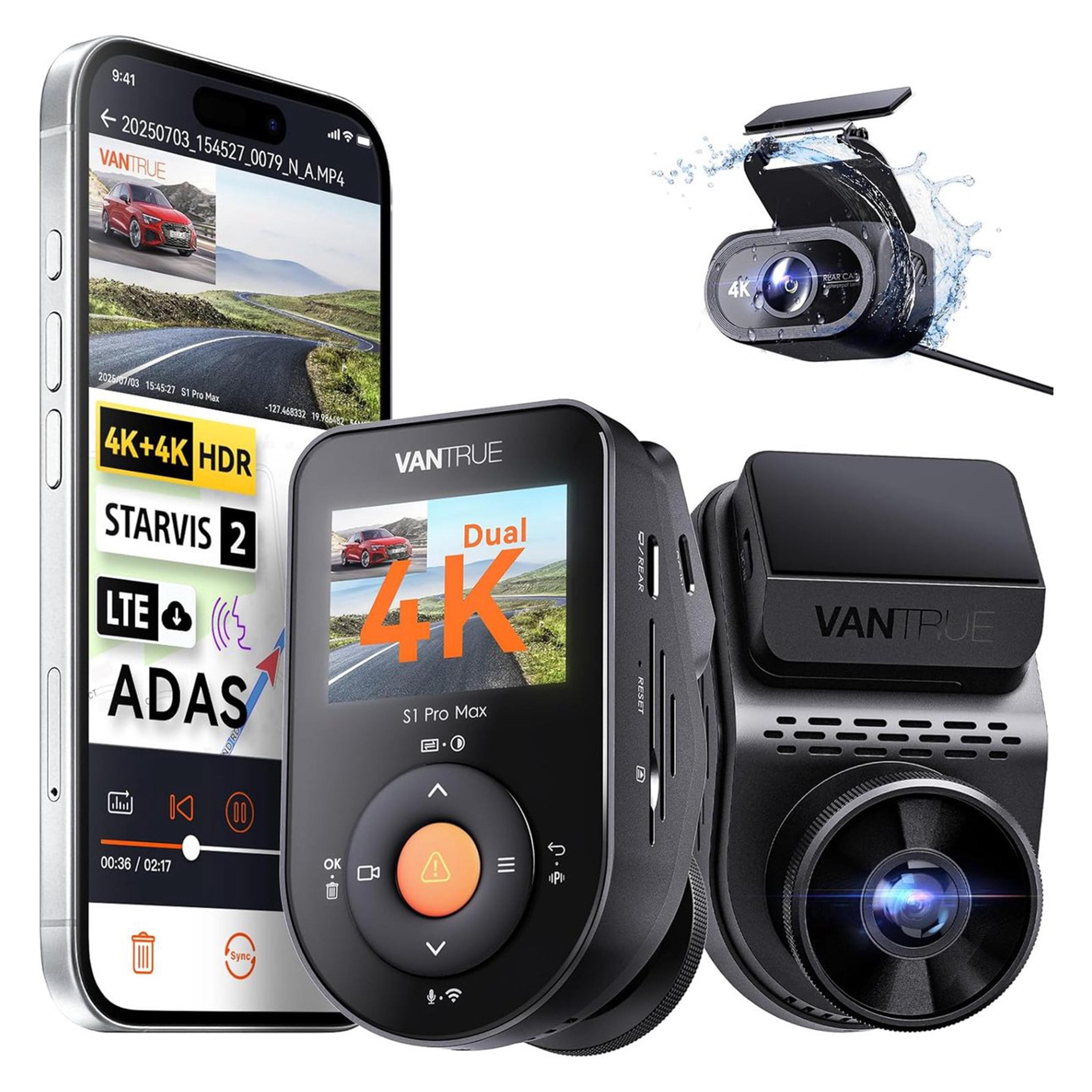 Vantrue S1 Pro Max 4K+4K (2160P+2160P) Vorder- und Rückfahrkamera, Dual-Dashcam mit Starvis2 HDR PlatePix Nachtsicht