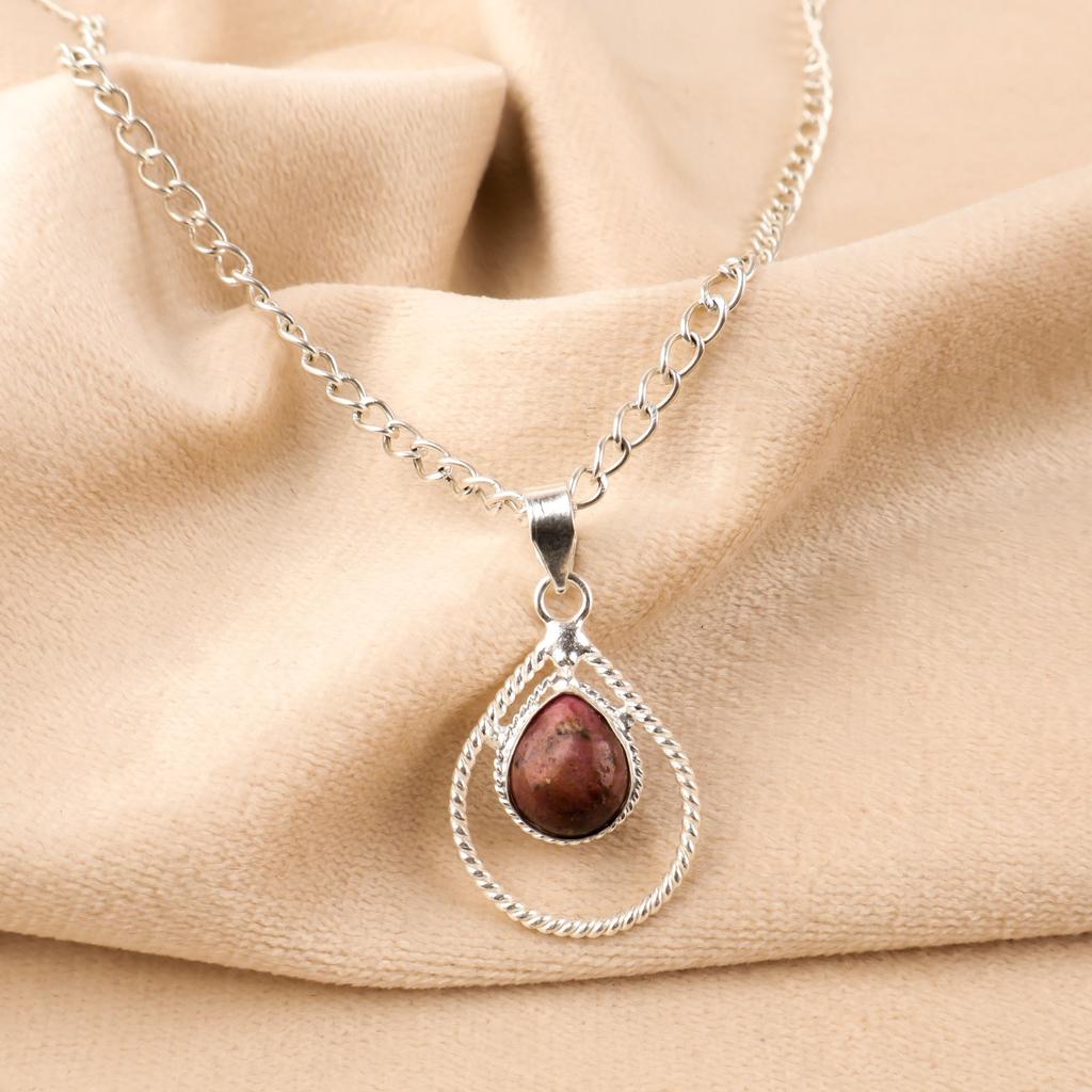 Natural Black Rhodonite Gemstone 925 Sterling Silver Jewelry Handcrafted Pendant PP-49-21