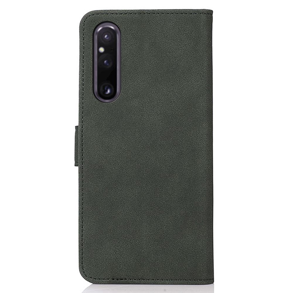 KHAZNEH For Sony Xperia 1 V Anti-Fading Leather Phone Case Stand Wallet Cover with Textured Surface