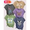 Go for a specific forest-themed, fresh floral and butterfly artistic aesthetic print Five-piece set of women's short-sleeve tops Elegant summer