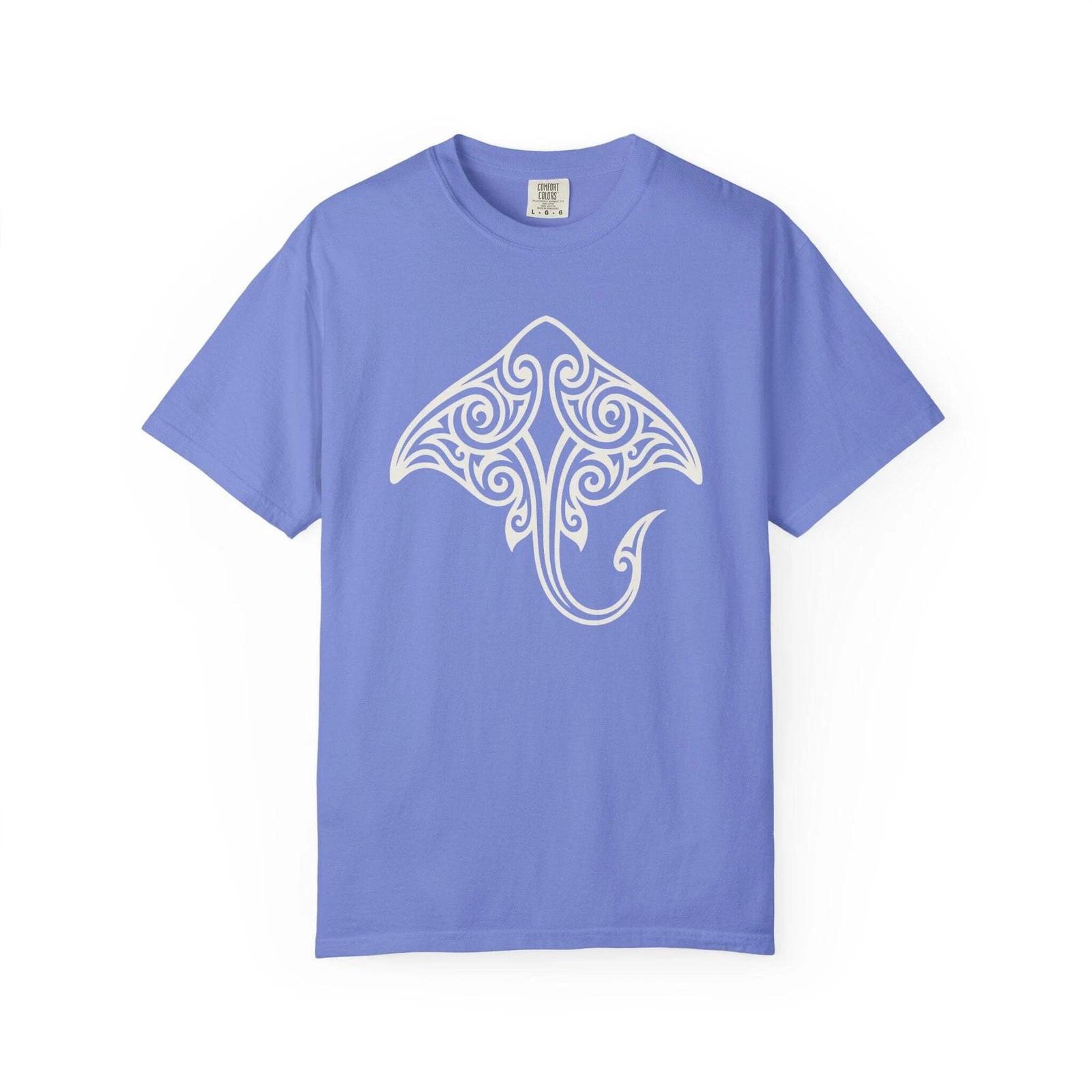 Tribal Stingray T-Shirt | Maori Polynesian Ocean Life Graphic Tee Shirt L