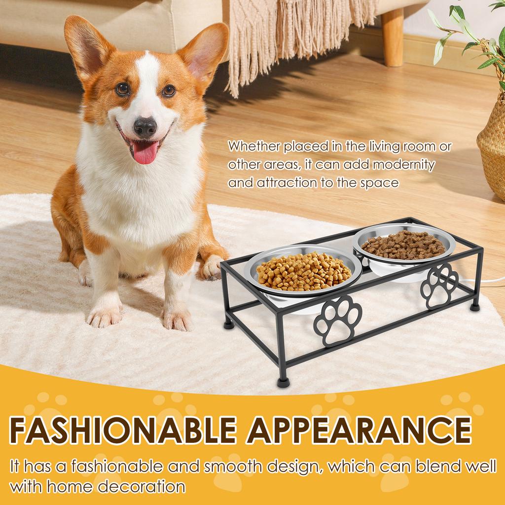 Elevated Pet Feeder Bowl with Stand Stainless Steel Double Bowl Anti Tip Pet Dish Holder for Cat Dog Improve Feeding Posture