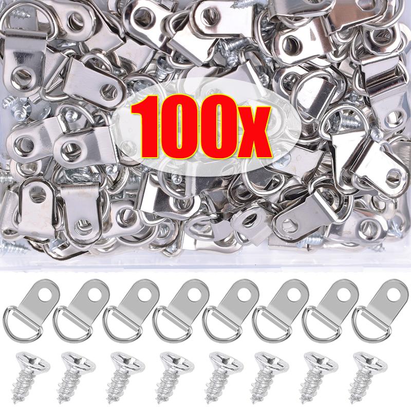 

100/50 шт. Металлические D-образные подвески для картин из нержавеющей стали, подвески для подвешивания рамок с одним отверстием и винтами для крючка для фоторамки