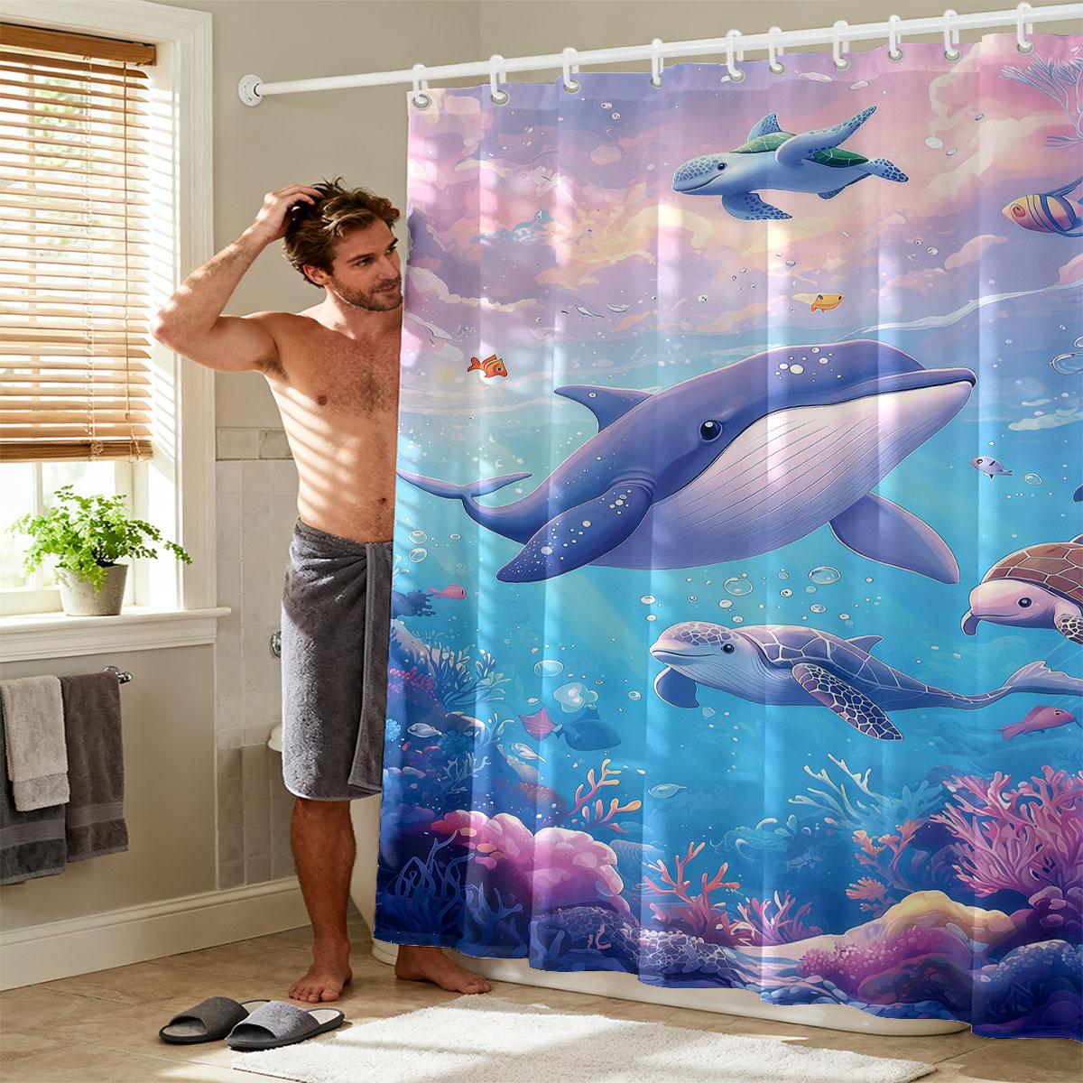 

1Pc Cute Cartoon Dolphin Printed Shower Curtain Multi Size Bathroom Partition Privacy Hanging Curtain Fashion Home Decoration W60H190(CM)-1 Pcs